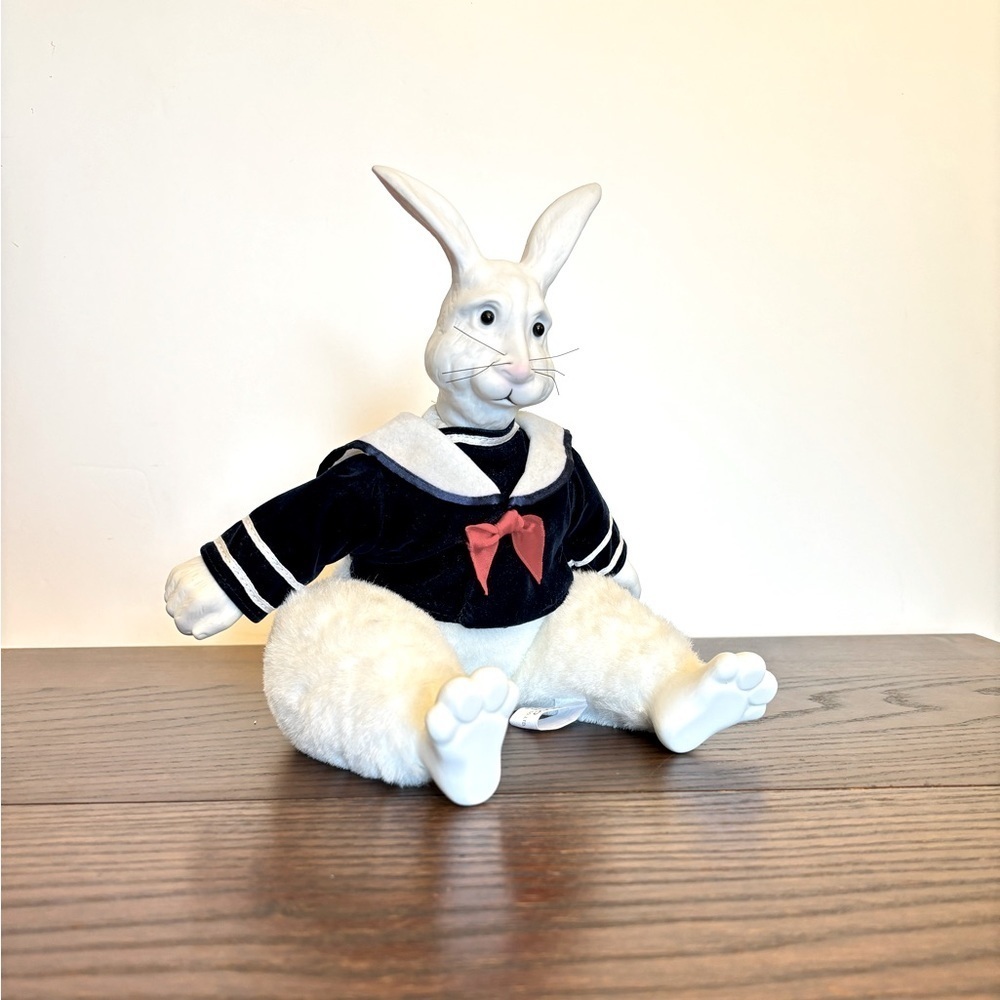 Vintage Anco Porcelain Plush
Rabbit Figure Sailor Outfit w/Bow Red White & Blue